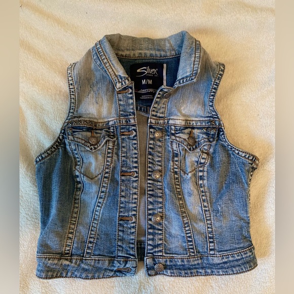 Silver Jeans Women’s Cropped Blue Jean Vest Size Medium - Picture 3 of 8